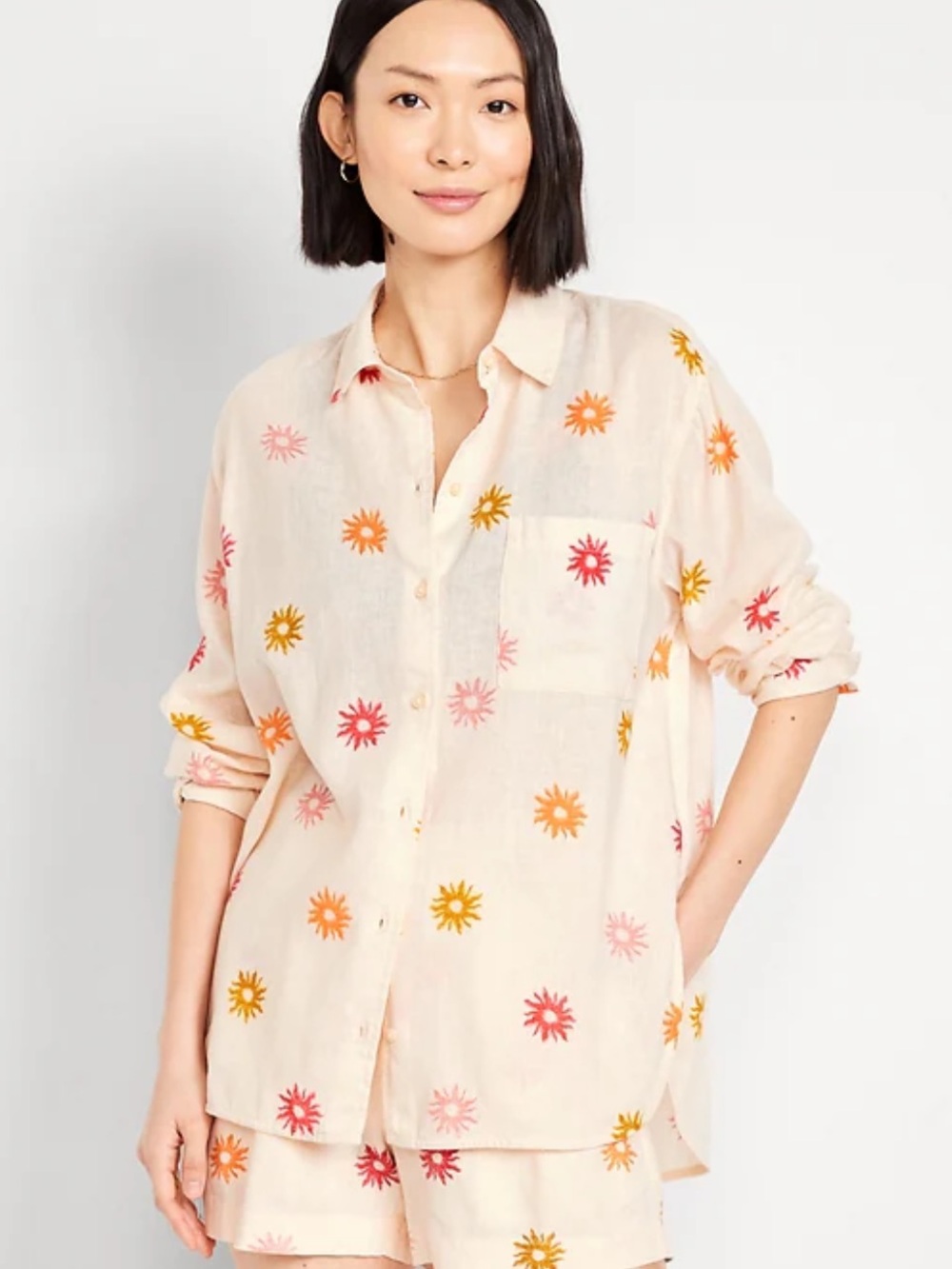 Linen blend loose button down shirt, size M, old navy